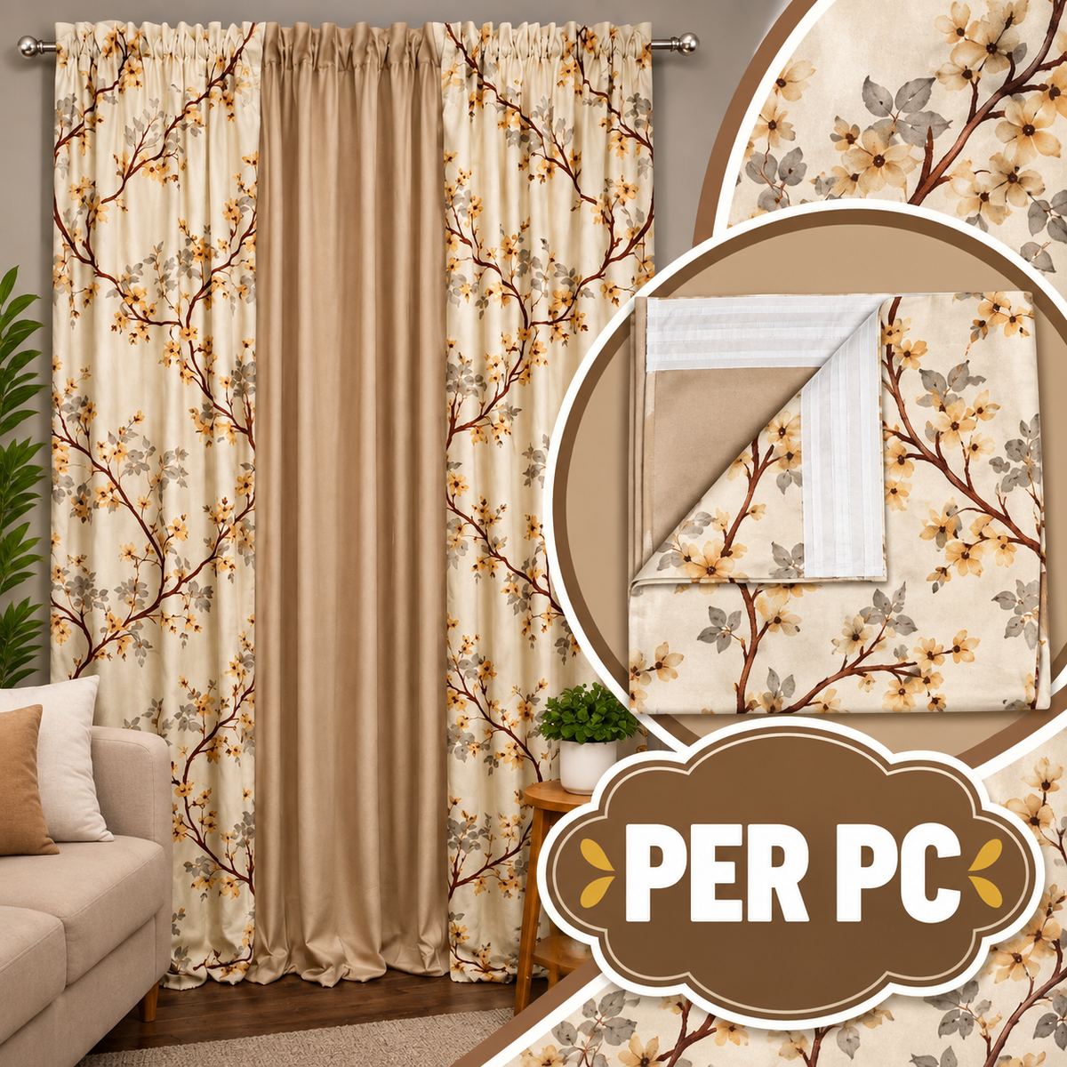 Beige Floral RT Curtain