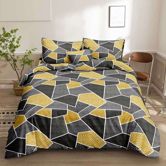 Black Gold Abstract Bedsheet black gray and gold geometric mosaic print on bed