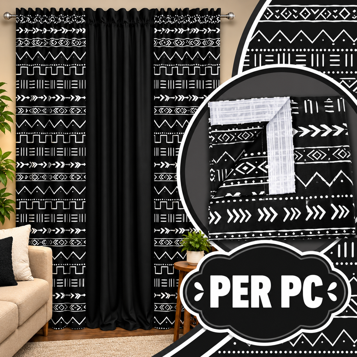 Black Boho RT Curtain