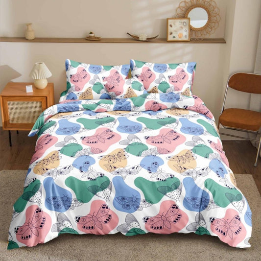 Butterflies Bedsheet pastel butterfly illustration print on bed