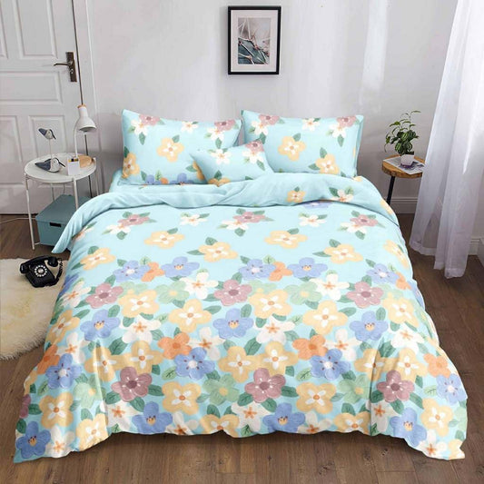 Floral Painting Bedsheet yellow blush and lavender floral print on bed