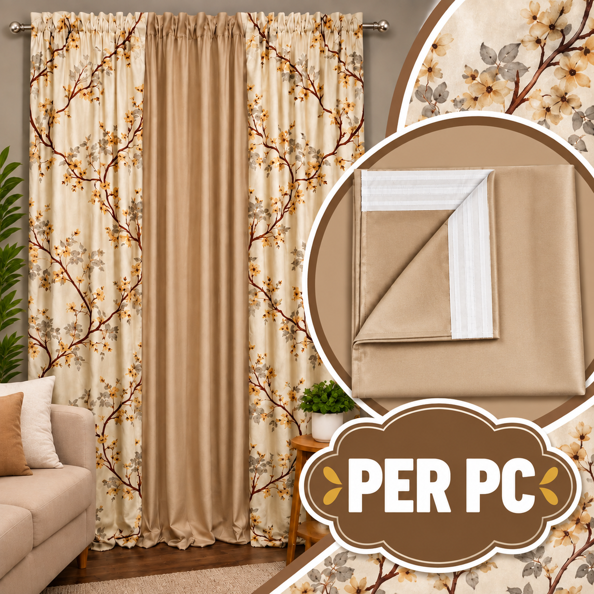 Beige Floral RT Curtain