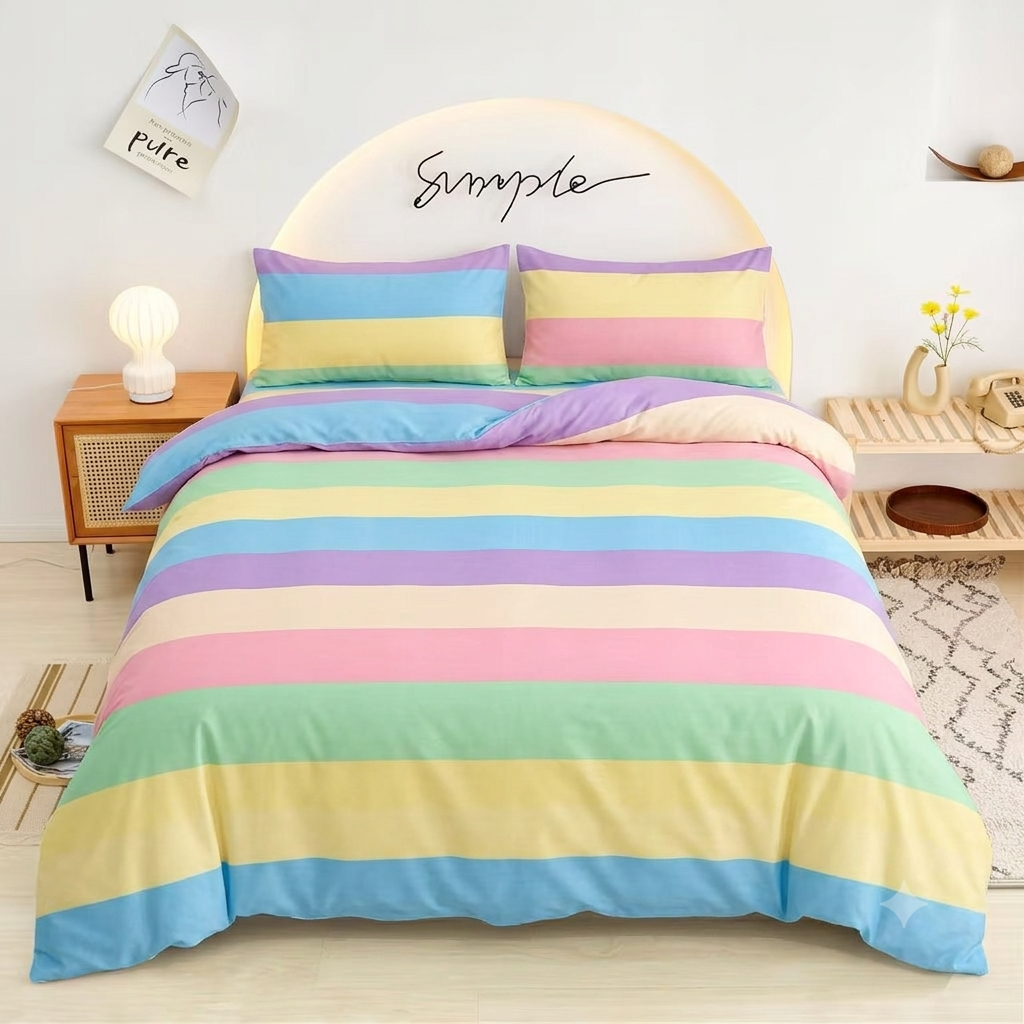 Pastel Colors Bedsheet multicolor pastel stripe print on bed