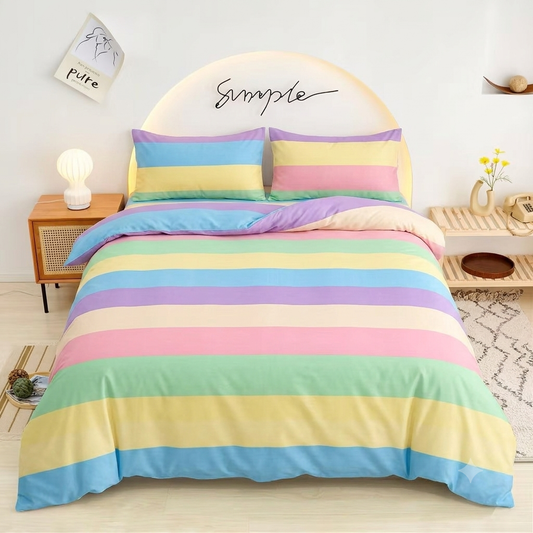 Pastel Colors Bedsheet multicolor pastel stripe print on bed